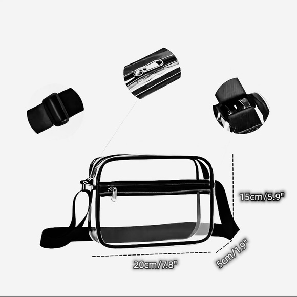 ✨CLEAR WITH PINK TRIM CROSSBODY HANDBAG WITH ADJUSTABLE STRAP-NEW - Picture 3 of 3